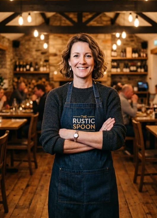 Smiling small business owner happy with her new photos